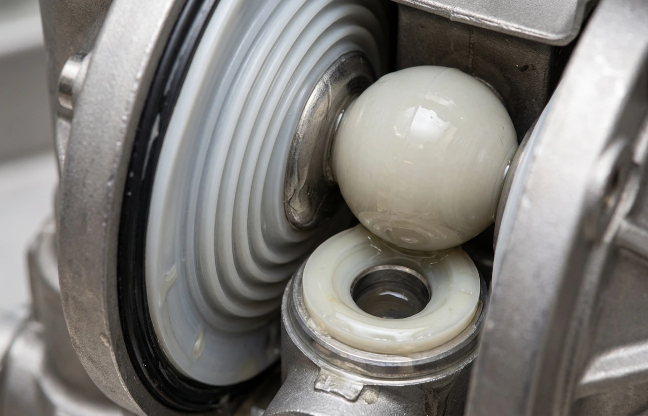AODD pump wetted components including diaphragm, ball and seat materials