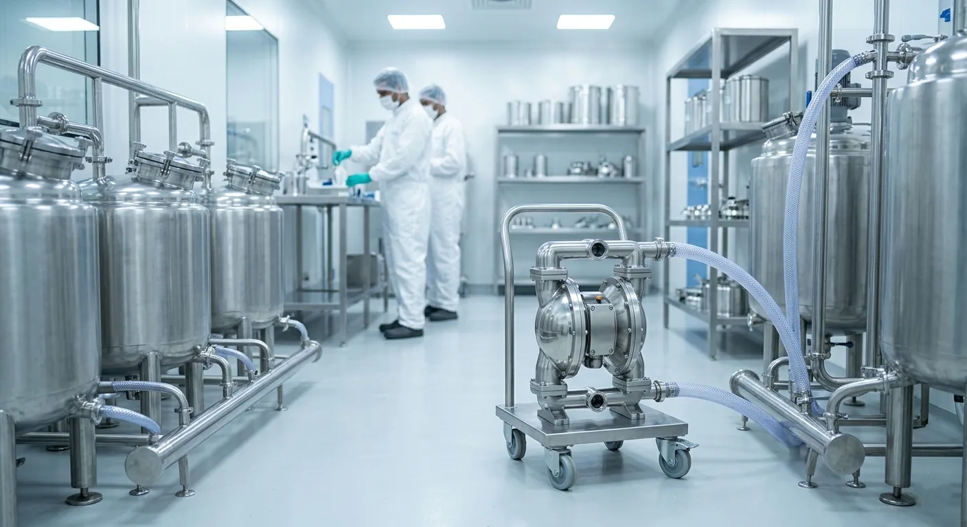 Sanitary stainless steel AODD pump used in pharmaceutical ingredient transfer