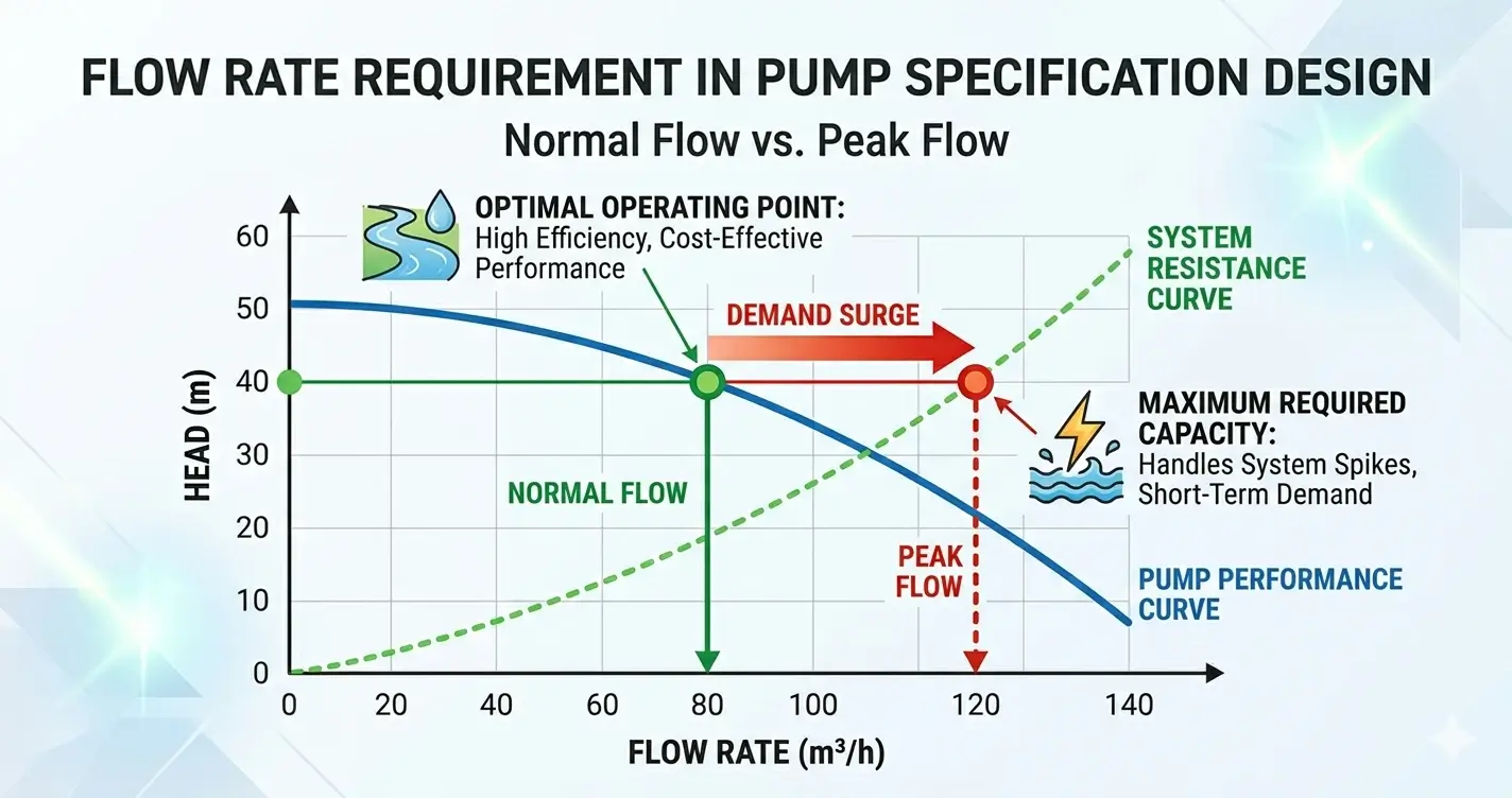Flow rate requirement in pump specification design