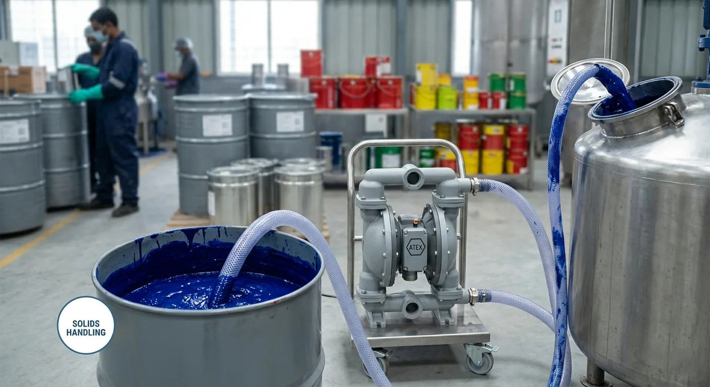 AODD pump transferring paint and pigment in a paint manufacturing facility